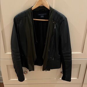 French Connection Black Leather Jacket with Quilted Details